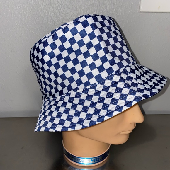 EIGHTY EIGHT BLUE & WHITE CHECKS REVERSIBLE BUCKET ONE SIZE HAT - Picture 2 of 5